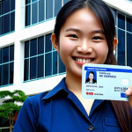 **

A young Vietnamese professional in their 20s, confidently smiling, holding a health insurance card in front of a modern office building in Ho Chi Minh City. Focus on conveying a sense of security and a bright future.

**