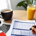 Insurance Portfolio Overview**

A brightly lit, organized desk with a Vietnamese person meticulously reviewing insurance documents (life, health, car, home).  Spreadsheet visible on a laptop showing insurance types, coverage amounts, and annual premiums. Focus on detail and financial responsibility.  Include a Vietnamese coffee cup and calendar.

**